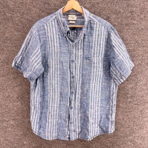 Weatherproof Vintage Shirt Men XL Blue Striped Button Up Collared Short Sleeve